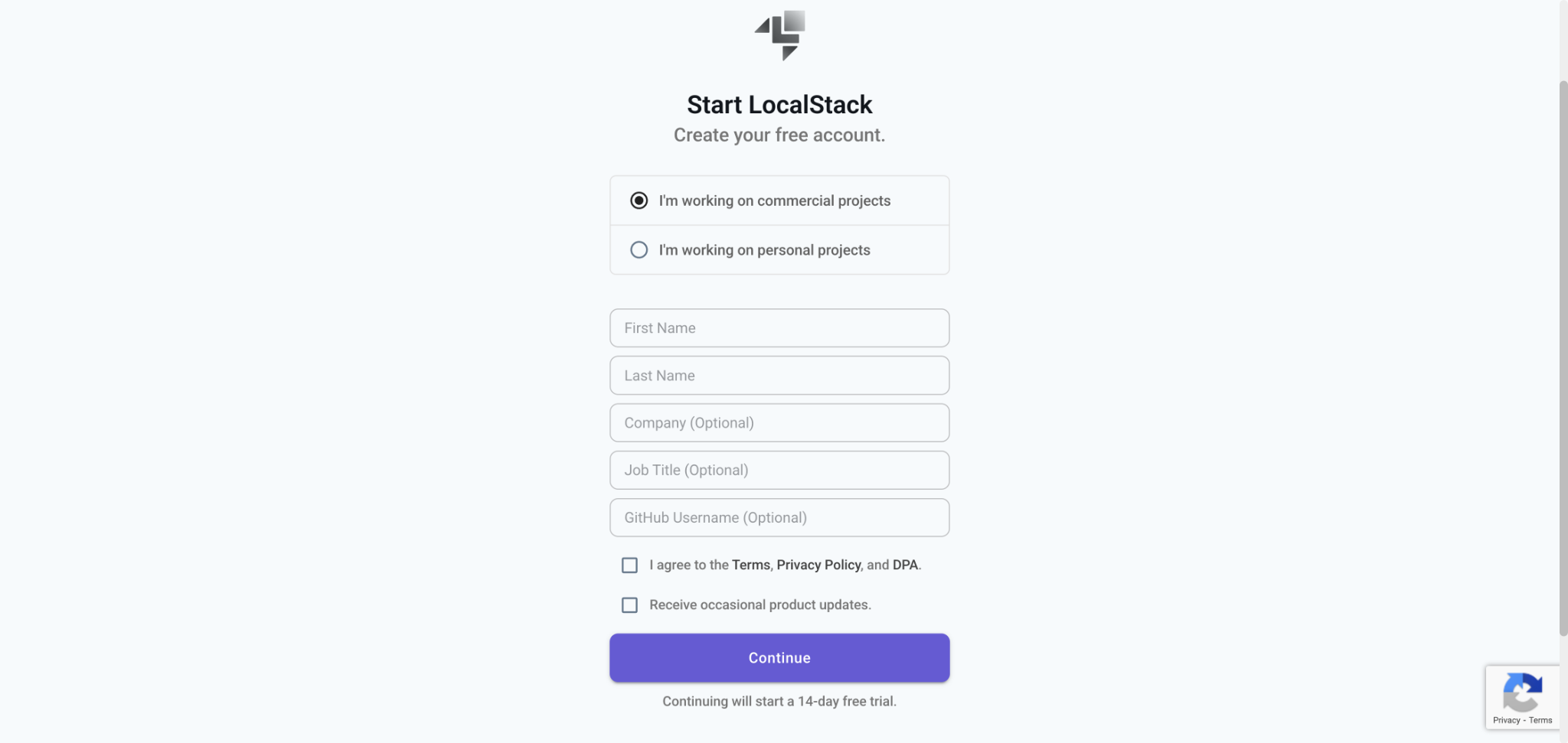 Sign-up screen