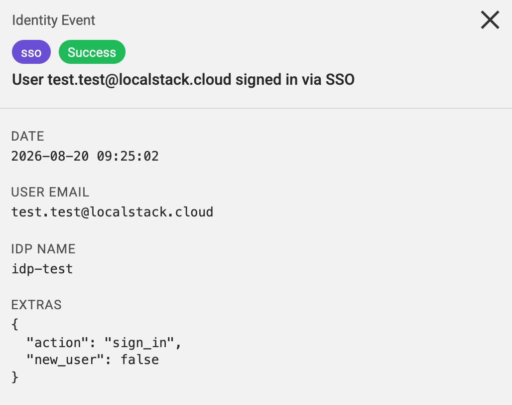 Identity Logs event for a successful SSO sign-in