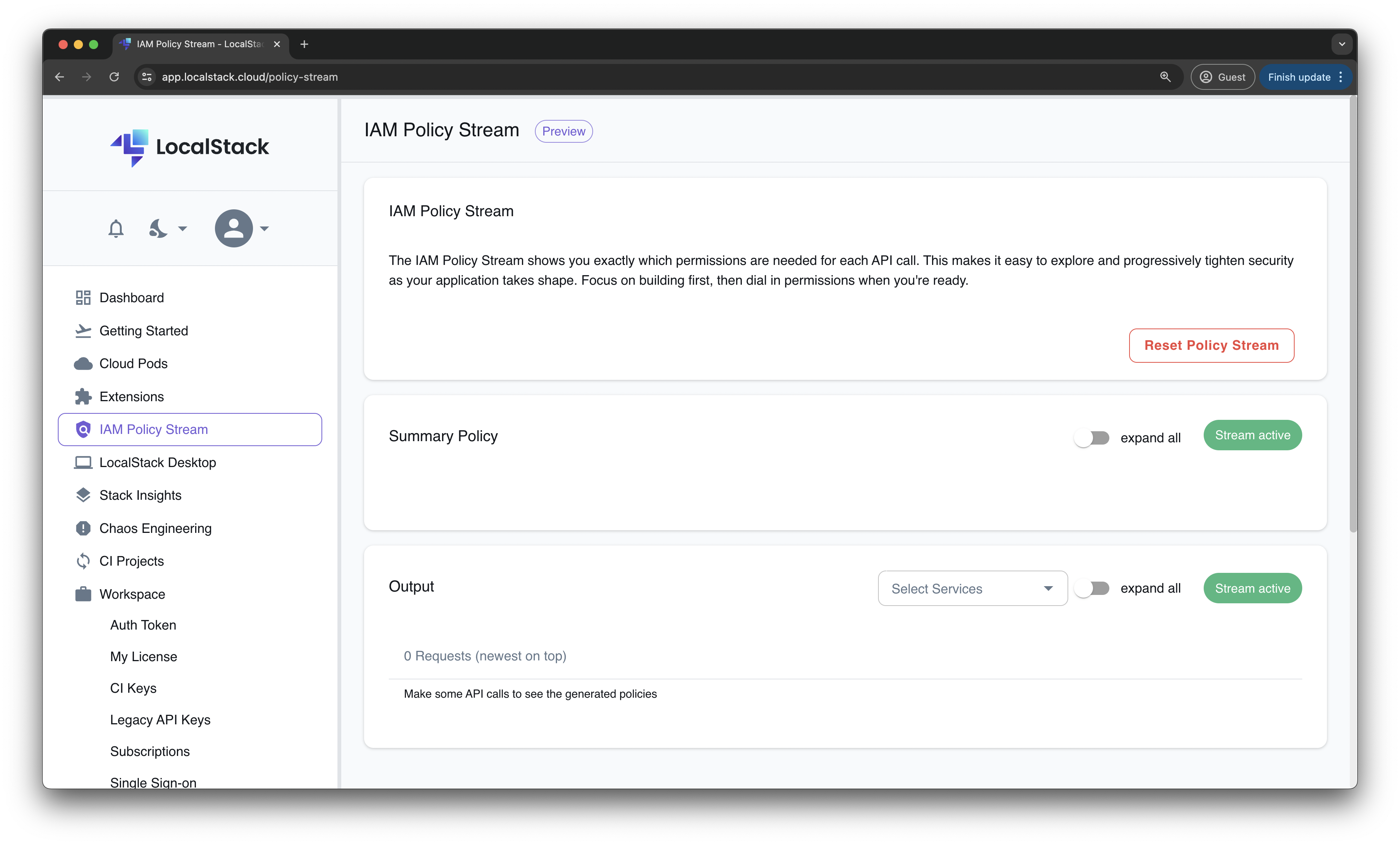 IAM Policy Stream dashboard