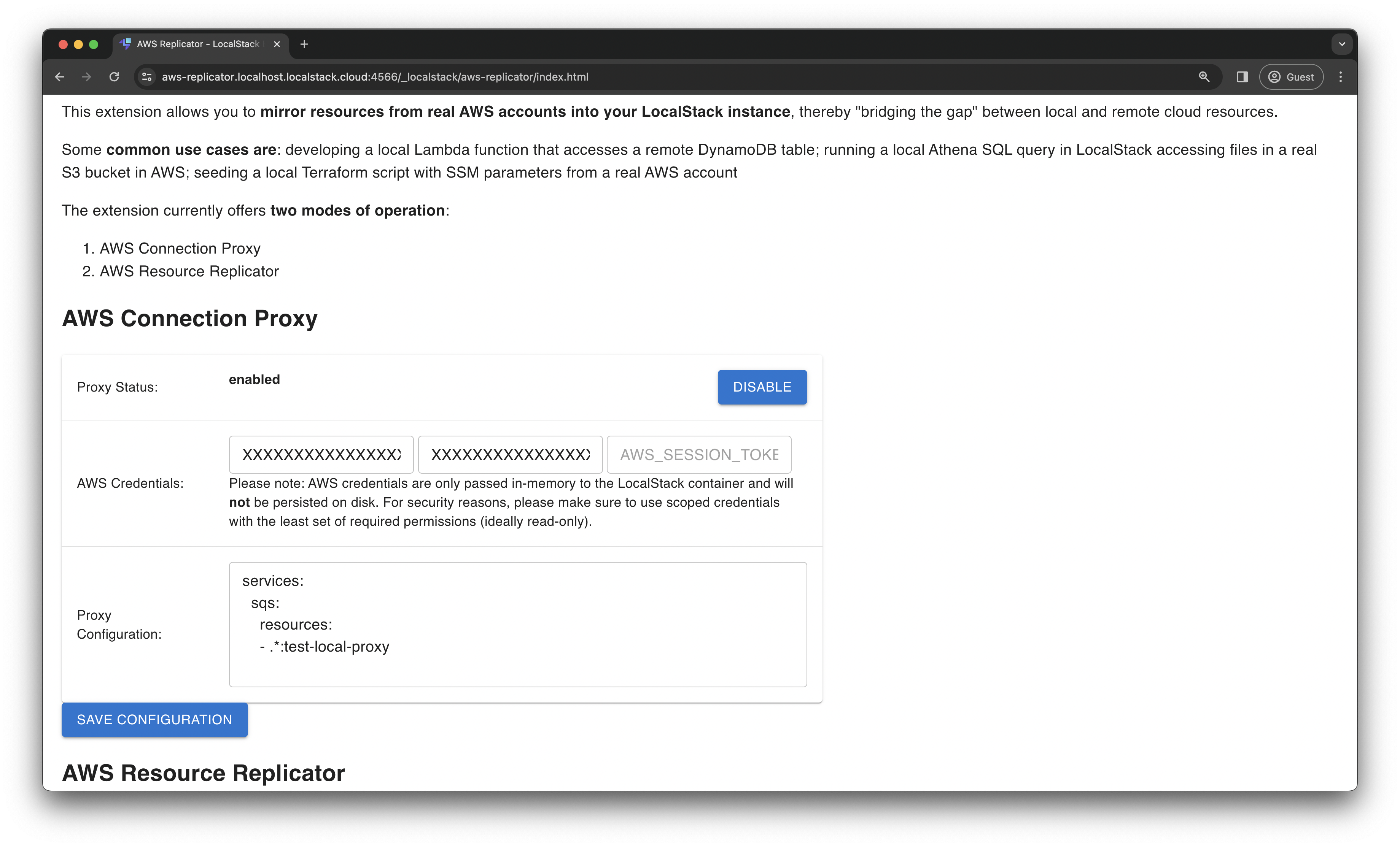 Enabled AWS Replicator extension